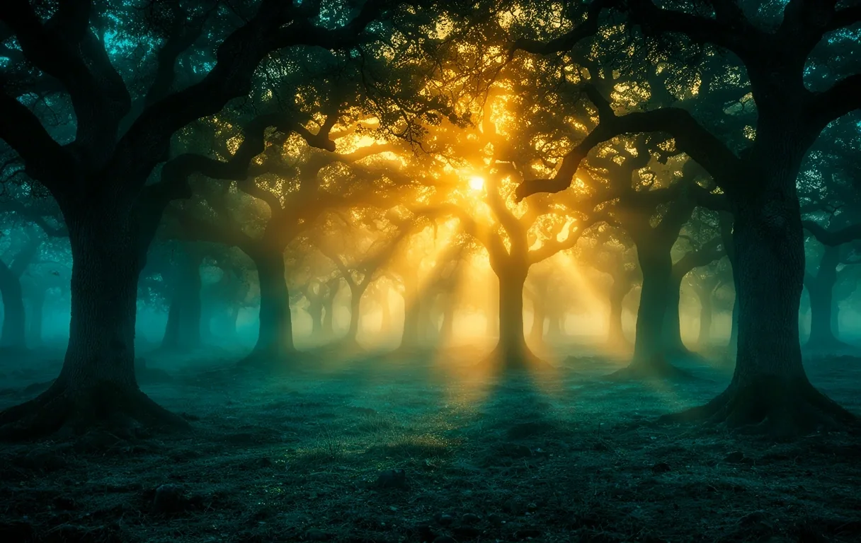 Bosque mediterráneo al amanecer